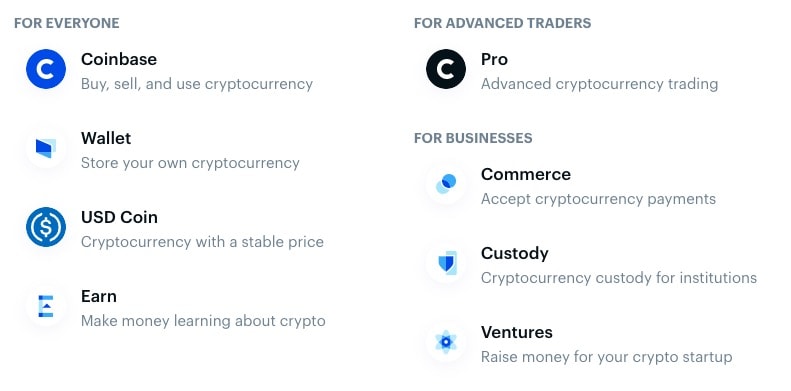 Coinbase उत्पादों